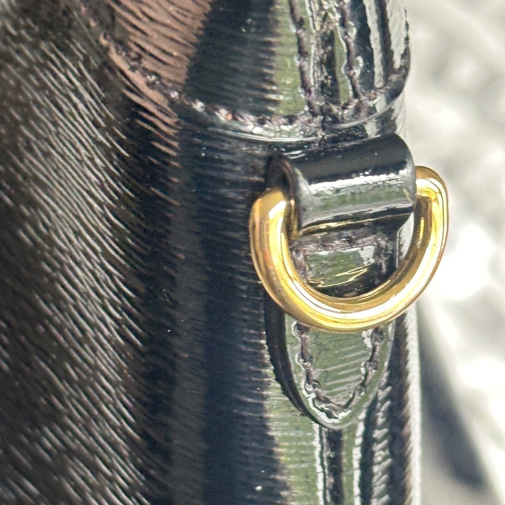 RLL Ralph Lauren Black Leather 2-Way Satchel Bag Cowhide Patent High Gloss Good - Picture 5 of 9